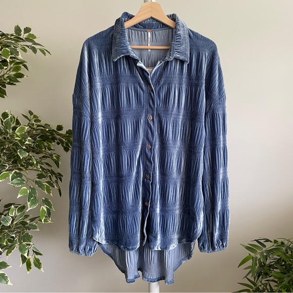 NEW Free People My Best Top Button Down In Eventide Blue - Picture 6 of 16